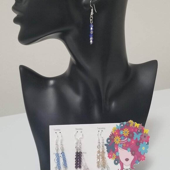Handmade Crystal Beaded Dangle Earrings 2” Drop Lightweight - Picture 6 of 7